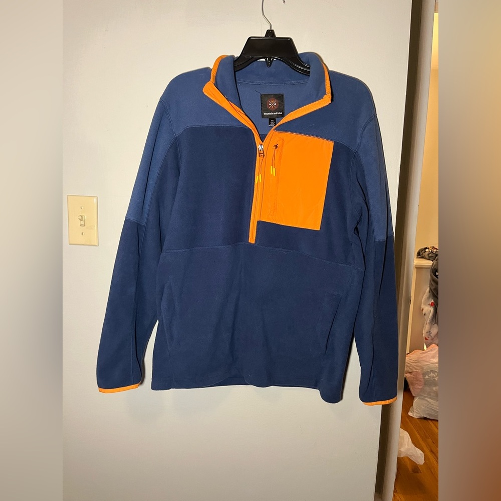 Navy and Orange Fleece Mountain and Isles Quarterzip